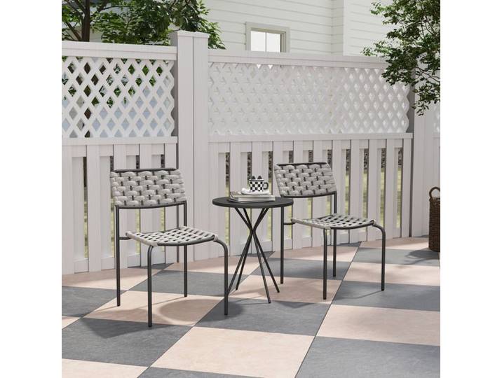 Salon de jardin en polyrotin 3 pièces pour 2 personnes gris 2 chaises et table pour balcon