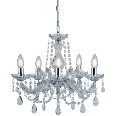 SEARCHLIGHT Kronleuchter "Marie Therese 5Lt Pendant", silber (chrom), 5, Ø 48cm H: 41cm, 1 Stk., Leuchten, Kronleuchter