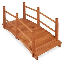 Relaxdays Holz Teichbrücke mit Geländer Hellbraun