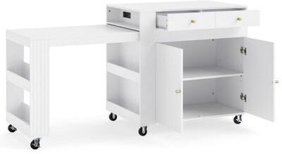 "Costway 72"" Kitchen Island with Extendable Dining Table and Power Outlet-White"