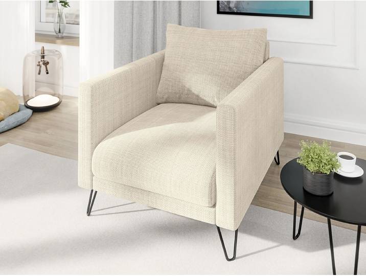 S-Style Möbel Harmony - Moderner Sessel aus Chenille-Stoff mit Hohen Schwarzen Metallfüßen - Beige