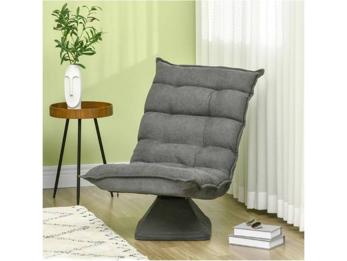 Chauffeuse pivotante 360° – fauteuil relax – dossier réglable – gris – acier – microfibre