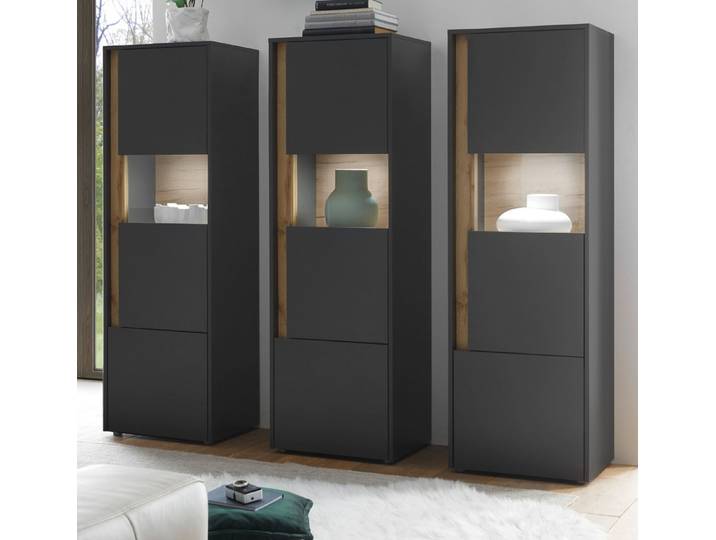 Furn.Design Schrank-Set Center, (in grau mit Wotan Eiche, 3x Vitrinenschrank), mit viel Stauraum
