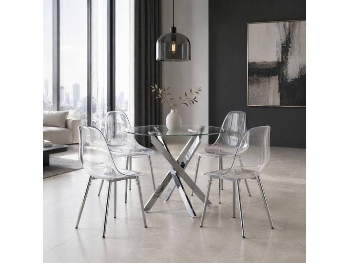 VUENOR Chaise acrylique transparente lot de 4 pieds metal argentes design moderne