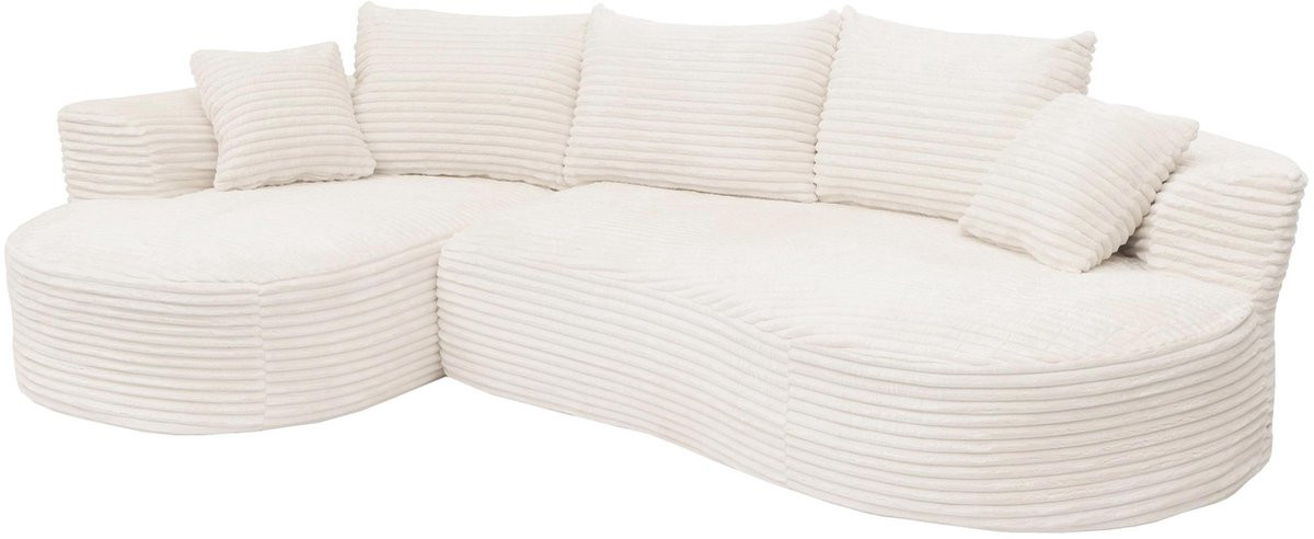 Bankstel MCW-P19, 3-zits loungebank met corduroy stof, wit, ligvlak links