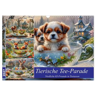 Tierische Tee-Parade (Wandkalender 2027 DIN A3 quer), CALVENDO Monatskalender