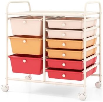 Costway 9-Drawer Rolling Storage Cart with Colorful Drawers and Metal Frame-Macaron