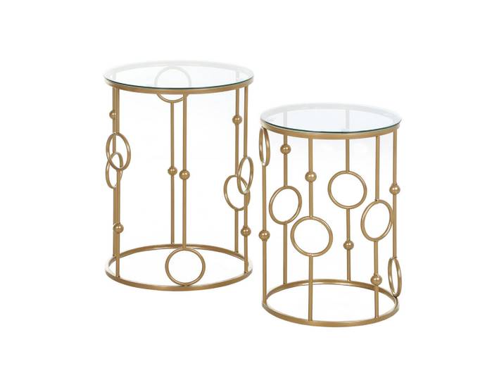 Homcom 2Er-Set Couchtisch, Beistelltisch mit Glasplatte, Wohnzimmertisch Sofatisch, Goldfarben, 41x57x41 cm, Wohnzimmer, Wohnzimmertische, Couchtische