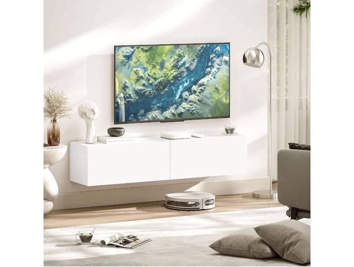 HOMCOM Meuble TV Suspendu 140 cm Blanc avec 2 Placards
