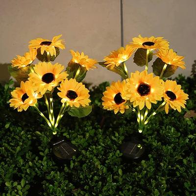 2 Stück Sonnenblumen-Blumenlichter für den Außenbereich, wasserdicht, Solar, 6 Köpfe, 53 LED-Perlen, Sonnenblumen-Bodeneinbau-Lichtmast, leuchtend, für Innenhof, Garten, Rasen, Weg, Villa, Park, Landschaftslicht, Hochzeitsfest