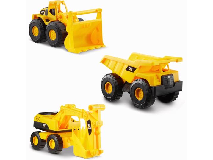 CatToysOfficial Ensemble de Véhicules de Construction - 18 cm Pack de 3 véhicules de chantier - Camion benne, Chargeur frontal et Tractopelle pour Enfants à Partir de 2 Ans