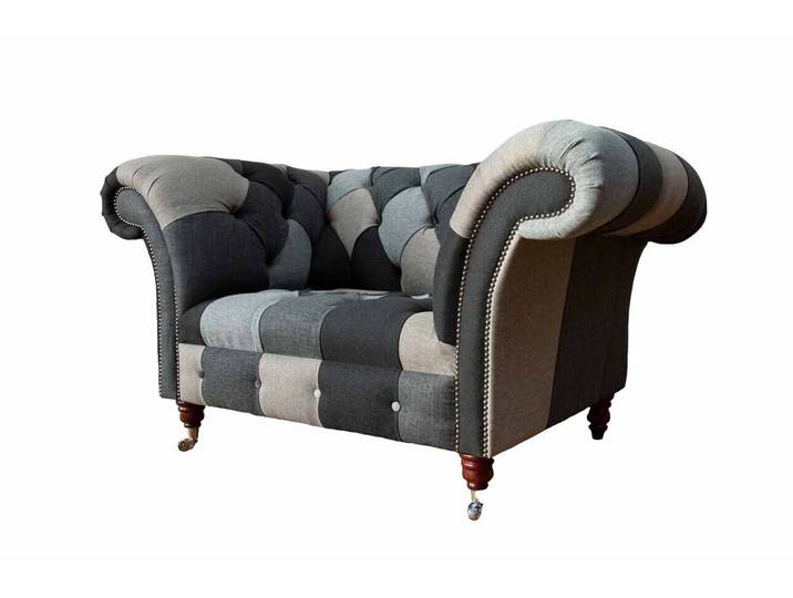 JVmoebel Sessel Lounge Sessel aus Textil mit grauem Grundton und Edelstahlfüßen (Sessel), Made in Europa