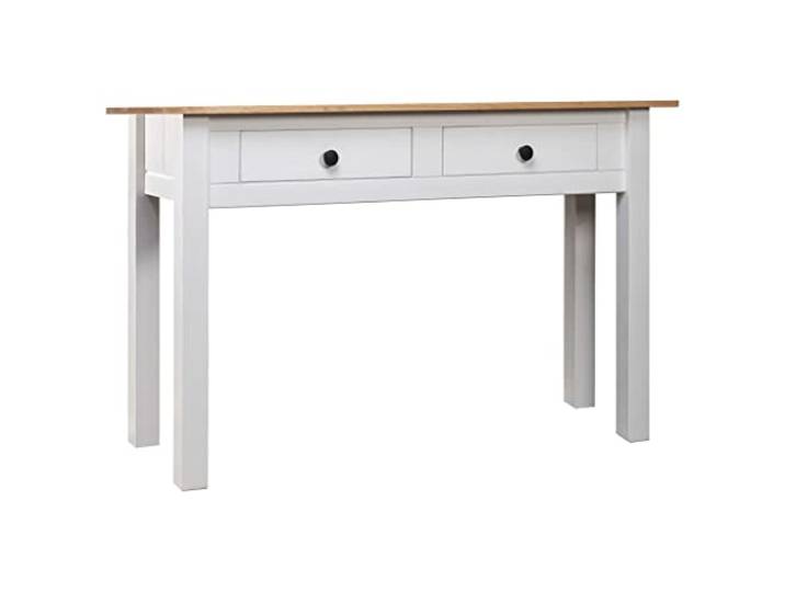 GHVBNMF Konsolentisch Kiefernholz 110x40x72 cm Flurtisch Weiß Natur Kompakter Beistelltisch aus Echtholz mit 2 Schubladen für Wohnzimmer und Flur, ideal für Deko und Pflanzentöpfe.