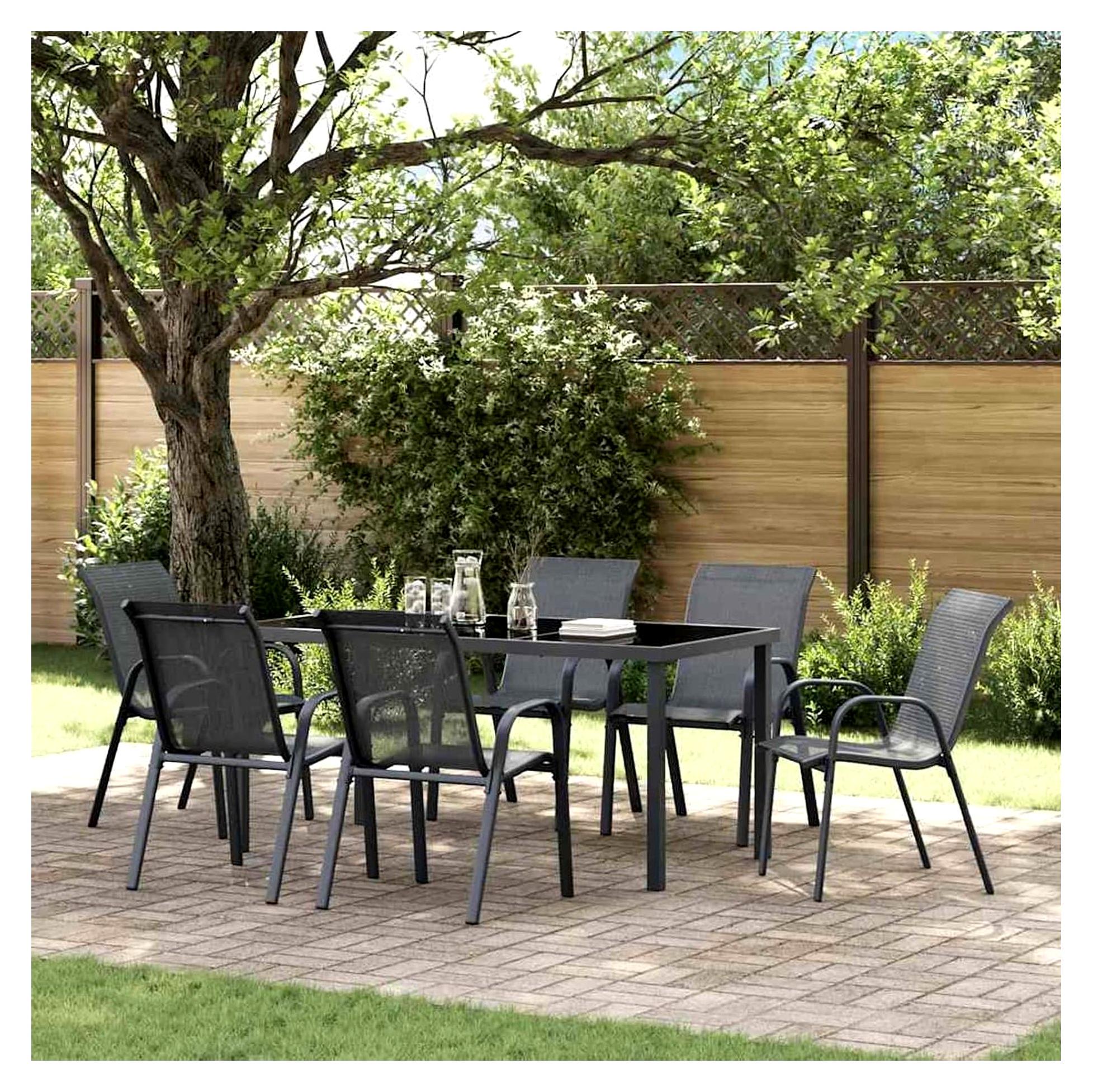 Gartenstühle 6er Set, Stahlrahmen, Textilene, Grau, 55x65x89 cm, stapelbar, wasserdicht