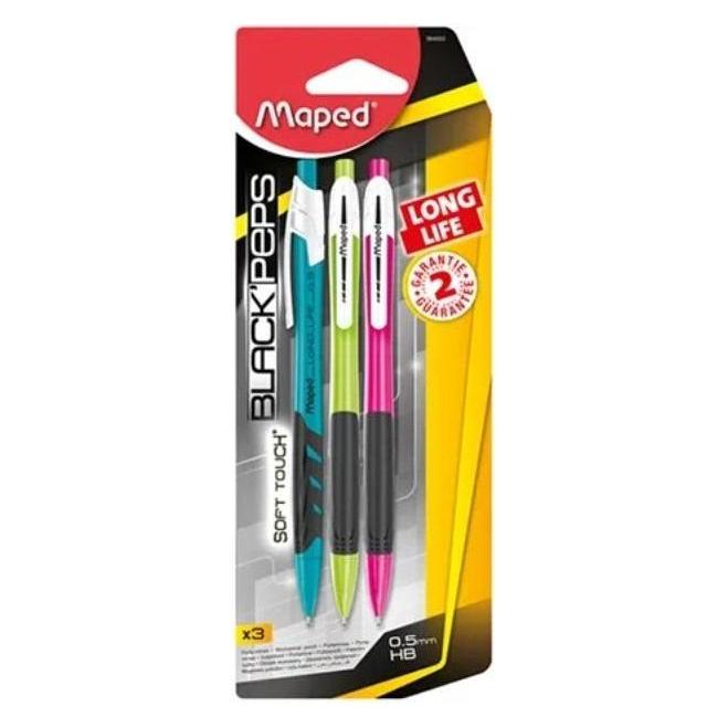 Maped Blackpeps Druckbleistift mit langer Lebensdauer, 0,5 mm, HB, 3 Stück (0.50 mm, HB, 3x) (41960199)