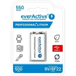 Everactive Akku 6F22/9V Li-Ion 550 Mah mit USB Typ C