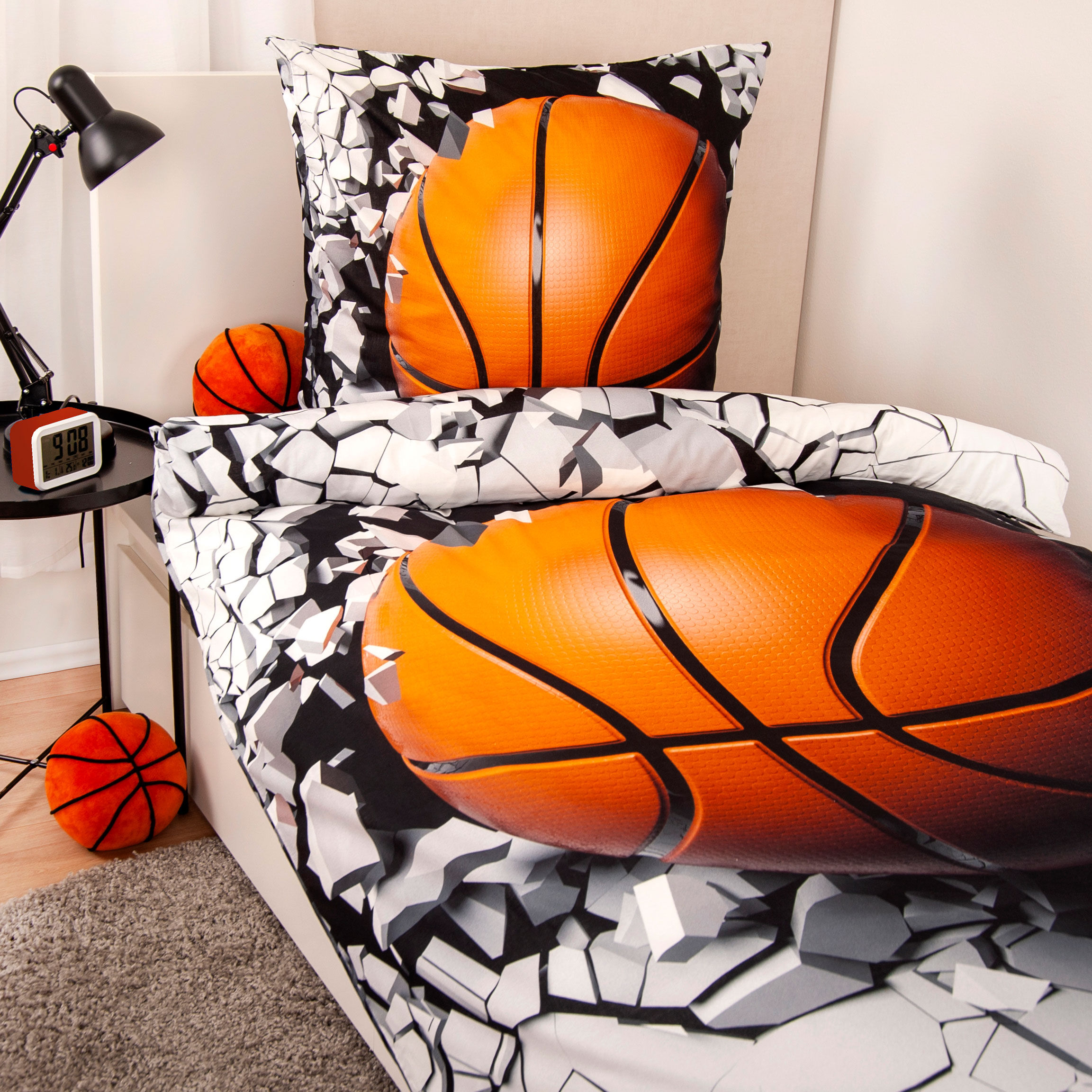 Bettwäsche "Young Collection Basektball", bunt, B/L: 135cm x 200cm, 1 Stk., 1 Stk., Renforcé, B/L: 80cm x 80cm, 2 Stk., Renforcé, Obermaterial: 100% Baumwolle, HERDING YOUNG COLLECTION, Bettwäsche, Bettwäsche bunt B/L: 135cm x 200cm, 1 Stk., 1 Stk., Renfo