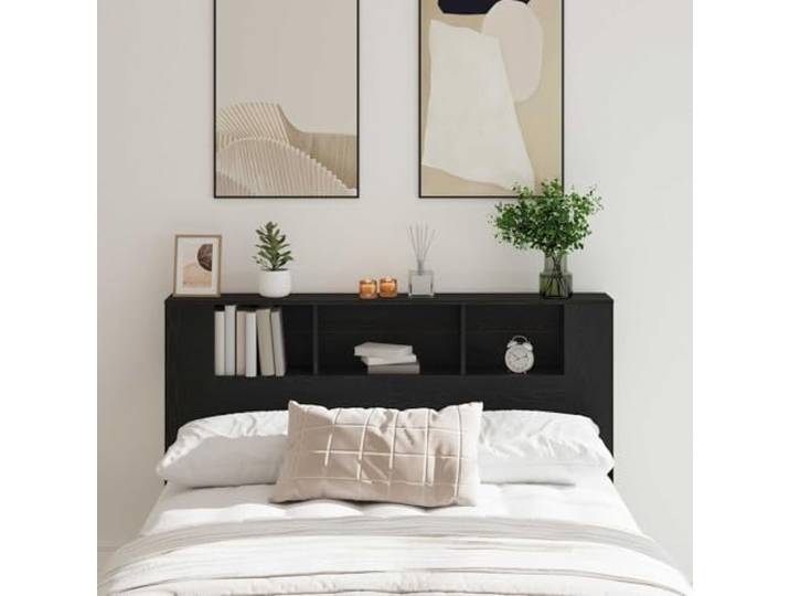 RJPLMFV Kopfteil für Bett, Eiche, Schwarz, Holz Integriertes Regal, Wandmontage, modernes Design, einfache Reinigung