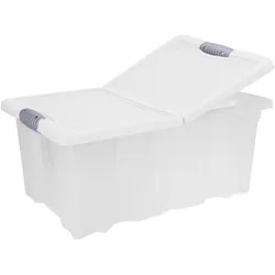 Aufbewahrungsbox XL mit Clip-Deckel, transparent, 64 l, robust, für Bettwäsche, Handtücher, Kleidung, Schuhe, Kleinteile & mehr