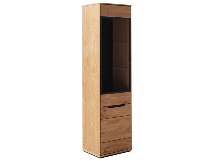 Linea Natura Vitrine, Wildeiche, Wildeiche, furniert, massiv, 3 Fächer, 53x196x41 cm, Beimöbel erhältlich, Wohnzimmer, Wohnwände, Vitrinenschränke