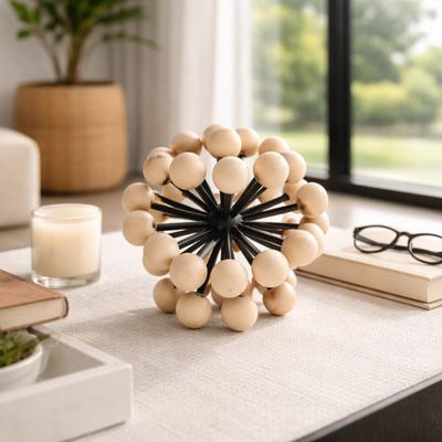 Sagebrook Home Modern Black Orb with Handcrafted Wooden Knobs Minimalist Decorative Accent & Storage Piece