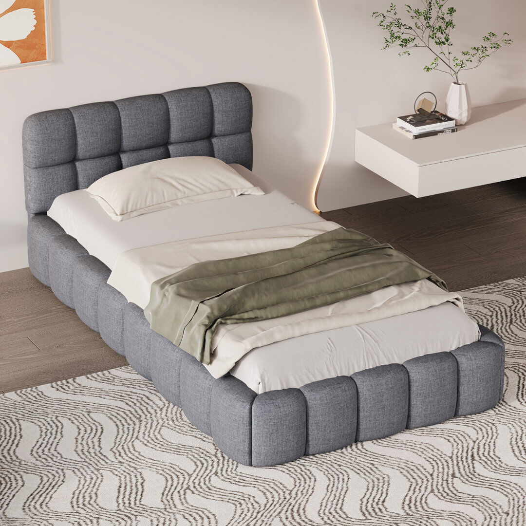 17 Stories Upholstered Bed with Chunky Padded Headboard Grey Single (3')
