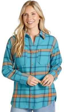 Fin & Feather Cabin Flannel Shirt (Women's) Casual in Adriatic Blue/Rust/Plaid, Size Medium, Cotton/Flannel