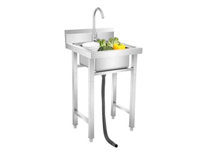 50 * 50cm Freistehende Spüle Doppelschüssel, Edelstahl Catering-Spüle, Gewerbliche Spülbecken, für Küche Camping Außen Innen Restaurant