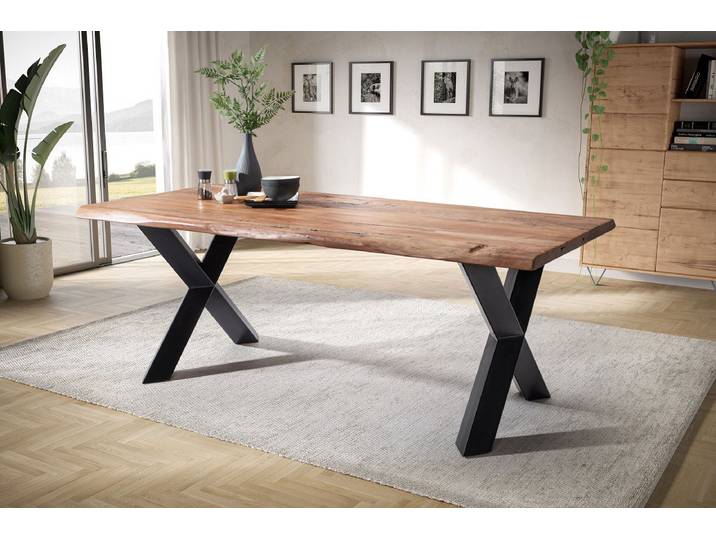 Esstisch mit Baumkante 200x100cm 'Pinta' Altholz & X-Fuß
