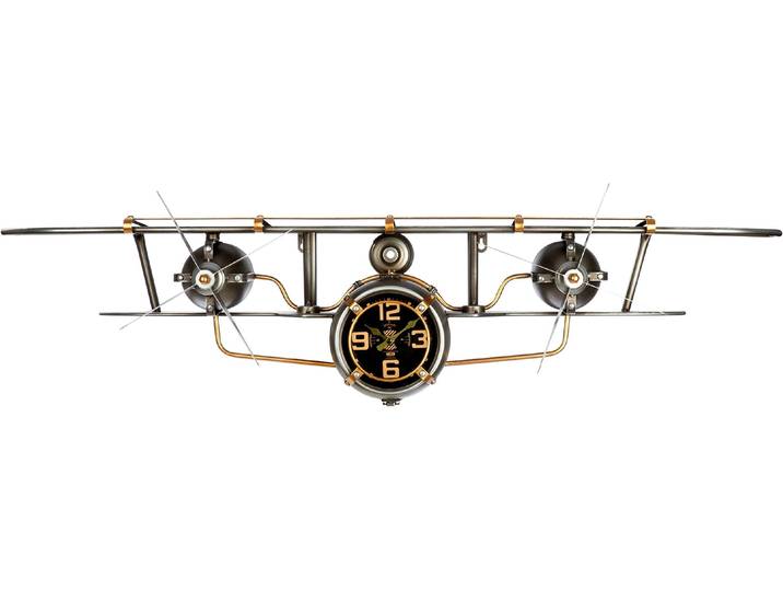 Wanduhr GILDE Wanduhr Flugzeug silberfarben , silberfarben, B:106cm H:25cm T:19cm, Wanduhren, Wanduhr, Regal, Wanduhr, Flugzeug, Uhr, Ablage, Wohnzimmer, Geschenkidee