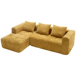 Sektionssofa 250x158 cm aus Chenille mit Chaiselongue und seitlichen Beuteln – bequemes und elegantes Design Gelb