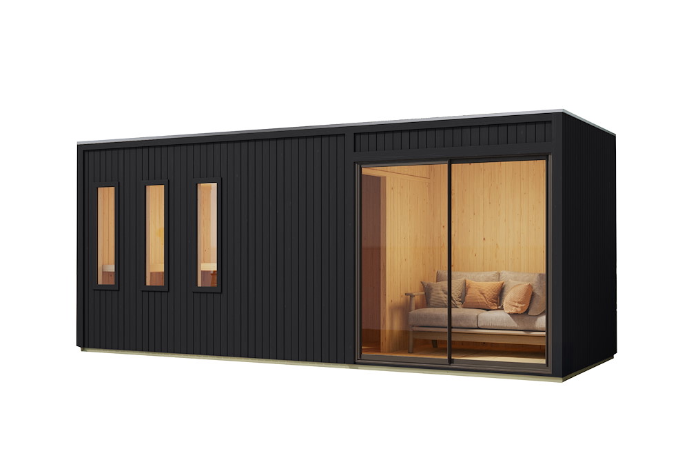 KARIBUHOLZT Sauna Monterey Ofen 11kW Bio ext. Str schwarz m.Schiebetür 16989933