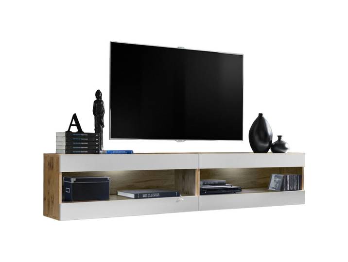 Komodee Wohnwand 2-er Set, Tivoli Set4 Wotan + Weiß, Offener Raum, Weiß, Schwarz, 200x41x35 cm, Wohnzimmer, Wohnwände