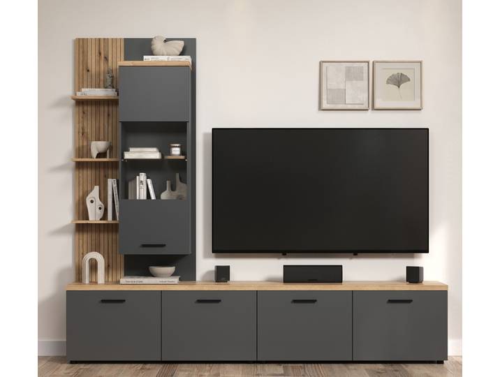 Wohnkombination Baggio , 3-teilig , Anthrazit / Coast Evoke Oak