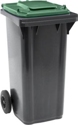 Fahrbare Mülltonne SSI Schäfer GMT eXtra, 120 l, EN 840, vorbereitet für Chipaufnahme, Ziehgriff, 90 % Recycling-Kunststoff, schwarz-grün