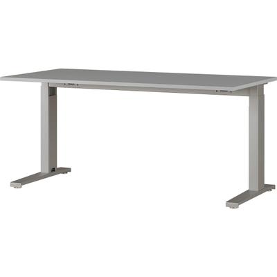 bümö Andratx höhenverstellbarer Schreibtisch 160x80 cm in Lichtgrau, Gestell: Silber - PC Tisch für's Büro manuell höhenverstellbar, Computertisch