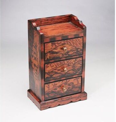 Orchard Creek Designs Wooden 3-Drawer Jewelry Box, Burnt Orange/Black - Burnt Orange/Black
