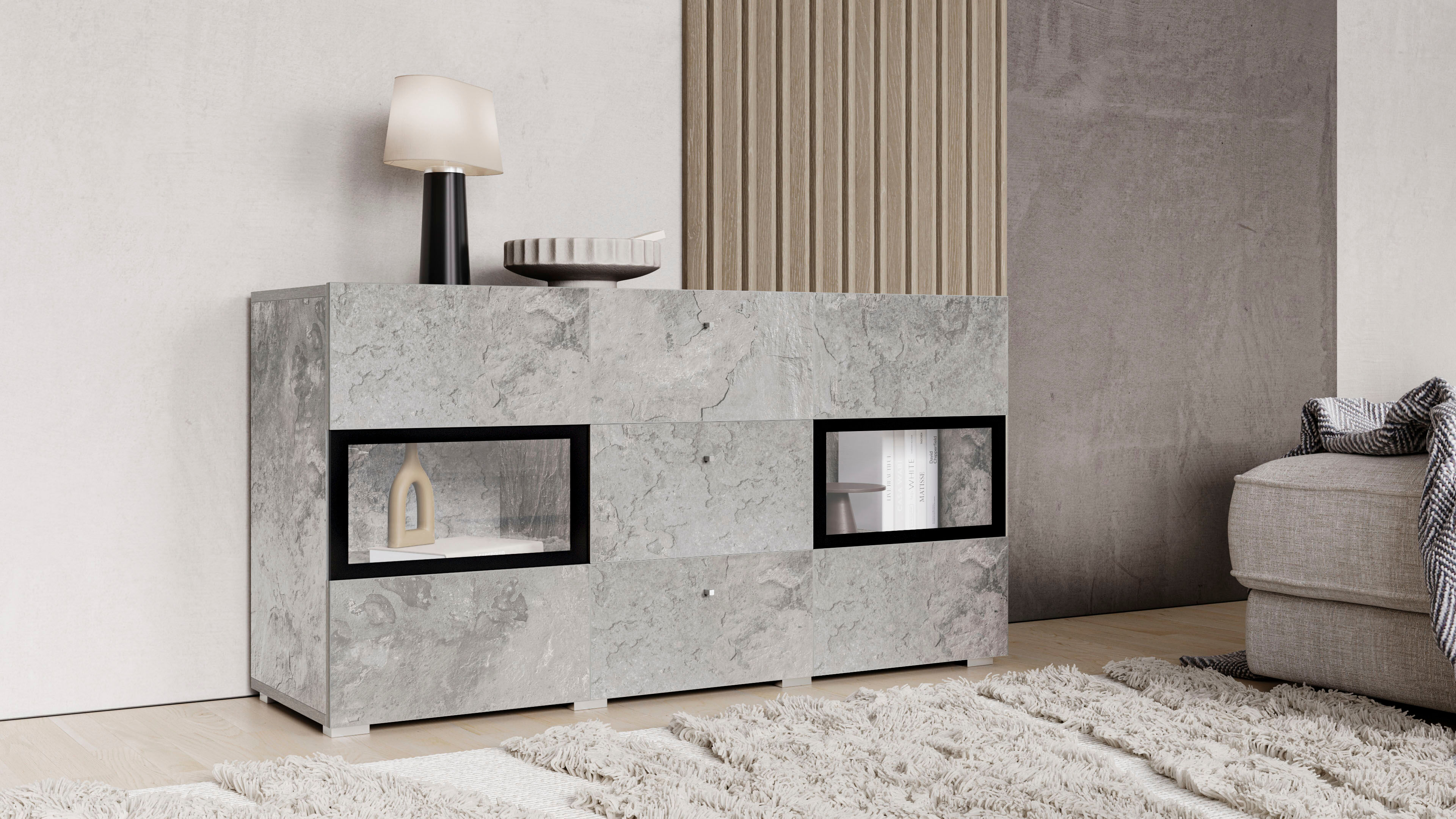 Sideboard OTTO HOME "Baros", grau (beton, optik), B:132cm H:69,8cm, Sideboards, Sideboard, Breite 132 cm
