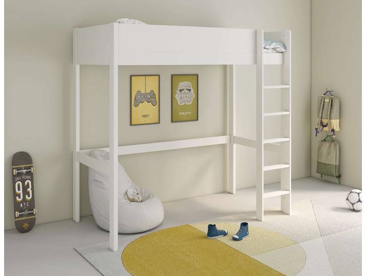 Hochbett GOODPRODUCT Tipo – FSC-zertifiziertes Massivholz mit viel Freiraum darunter , weiss (weiß), B:105cm H:190cm, Lüttenhütt erfüllt Kinderträume. Bunte Fantasie trifft auf trendiges Wohnen So wird das Kinderzimmer zu einem modernen kindgerechten Ort, an dem sich nicht nur die Kleinen sondern die ganze Familie wohlfühlt. Lüttenhütt ? die Welt aus Kinderaugen sehend., Hochbetten, Hochbett, Flexible Leiter-Montage, Rundum-Schutz und optimale Raumnutzung