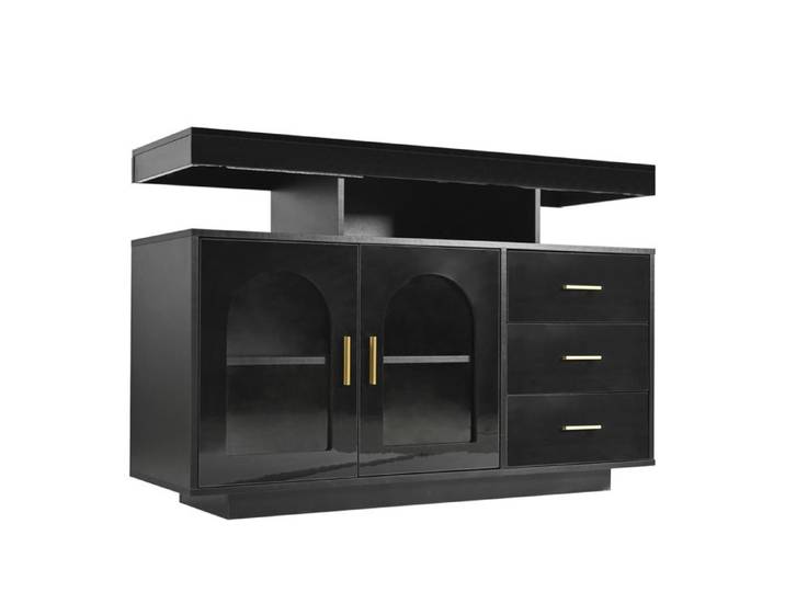 Buffet bas noir 120 cm avec LED RGB 2 portes et 3 tiroirs