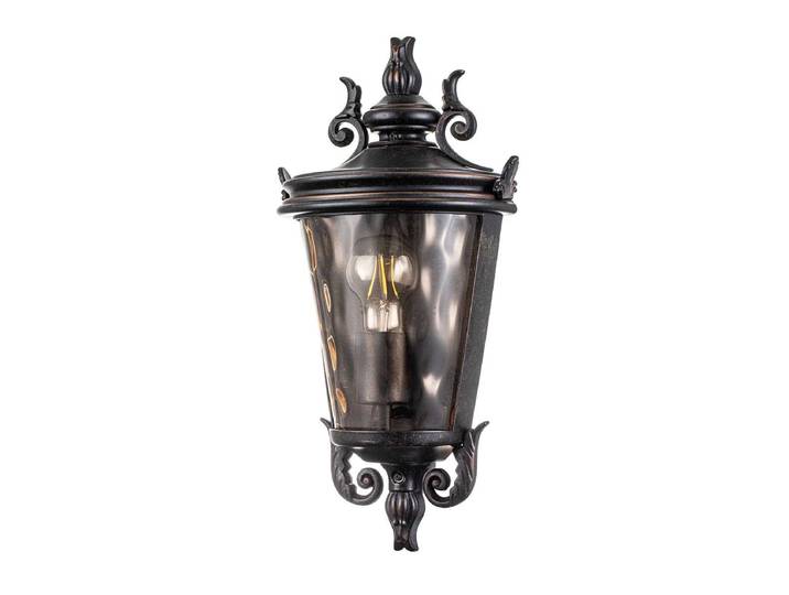 Wandeuchte BALTIMORE 1xE27 40W IP44 Aluminium Bronze verwittert, Glas bernsteinfarben H:43.2cm Ø21.7cm dimmbar