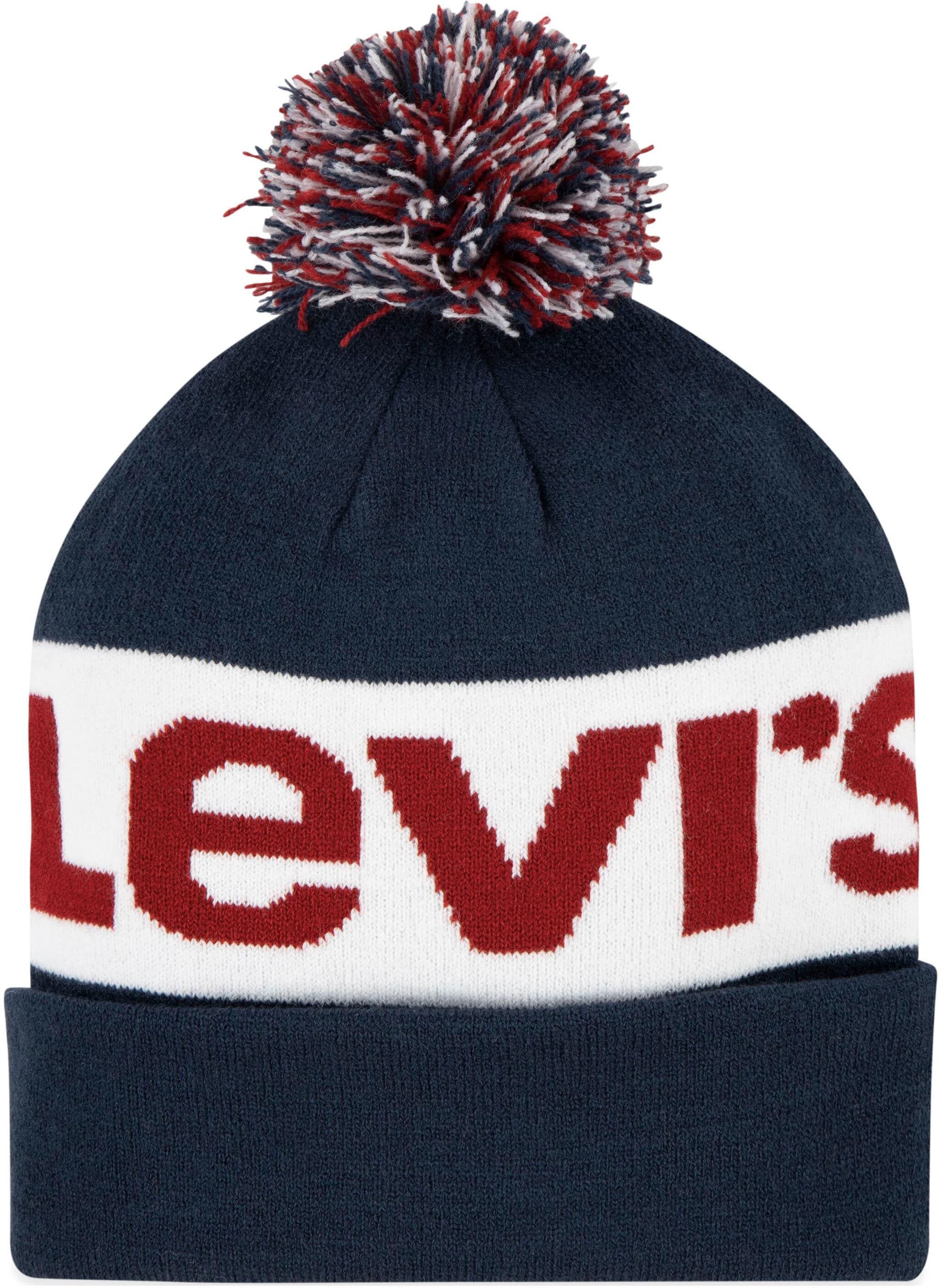 Bommelmütze LEVI'S KIDS, Jungen, Gr. - (128/158), blau (marineblaus), Obermaterial: 95% Polyacryl, 4% Polyamid, 1% Elasthan, Mützen Bommelmütze, im Set mit Handschuhen, für Grössen 128 bis 158 marineblaus - (128/158)