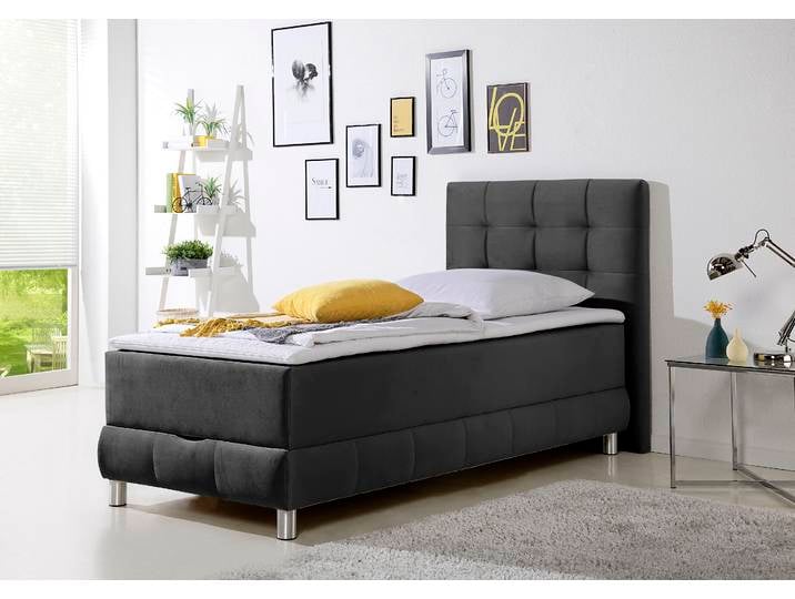 Boxbett, 104x210 cm, Samt, Grau, Bettkasten & Topper, Modern, Inosign