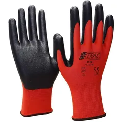 AS Arbeitsschutz Nitras Nylonhandschuhe | Nitrilschaum-Beschichtung | rot | 12 Paar |Gr. 7