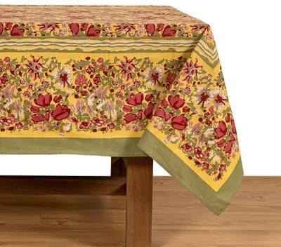 Jardine Red/ Green Floral Cotton Tablecloth