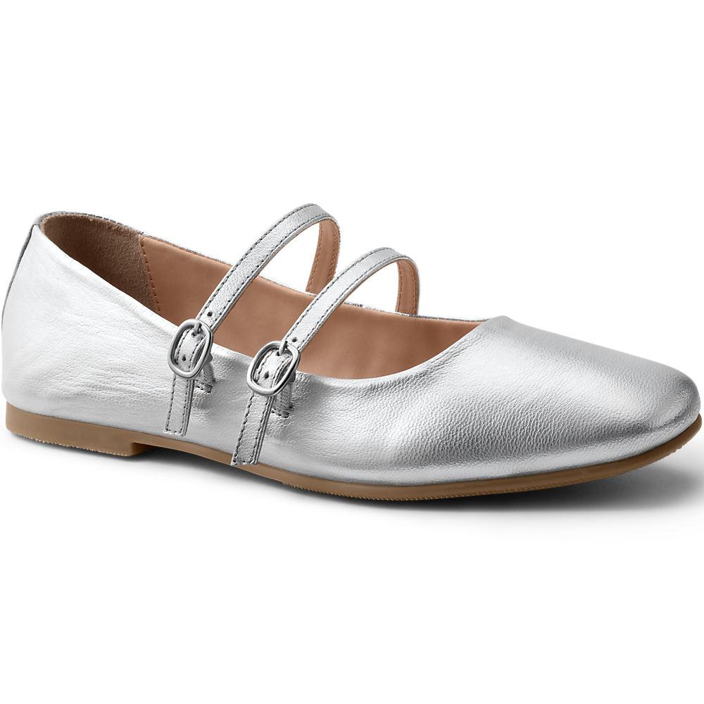 Mary Jane Schuhe mit Doppelriemen für Damen, Damen, size: regular, Grau, Leder, by Lands' End