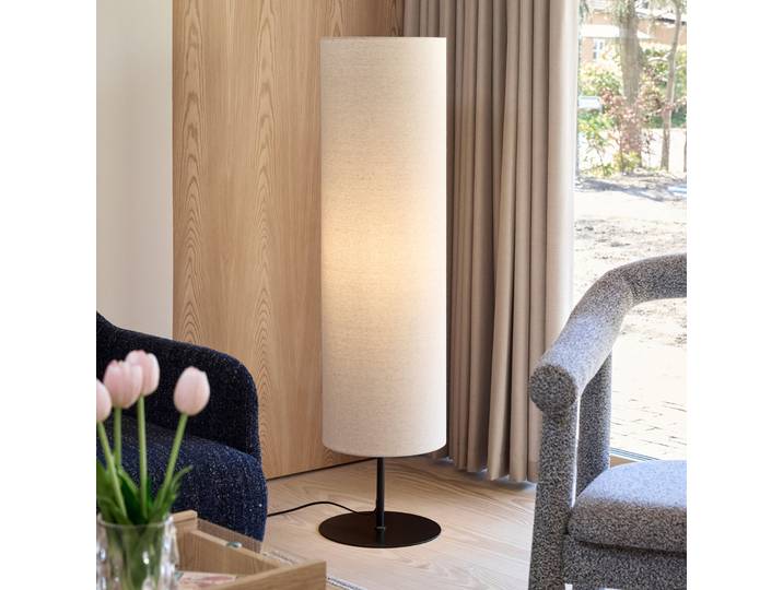 Lampadaire Sable, couleur sable, hauteur 120 cm, tissu - Hübsch - Salon / séjour - Design - Tissu / textile - À ampoule unique