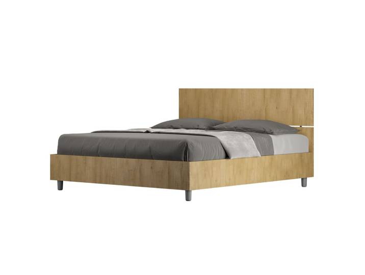 Lit coffre 160x190 tête de lit droite effet bois chêne nature