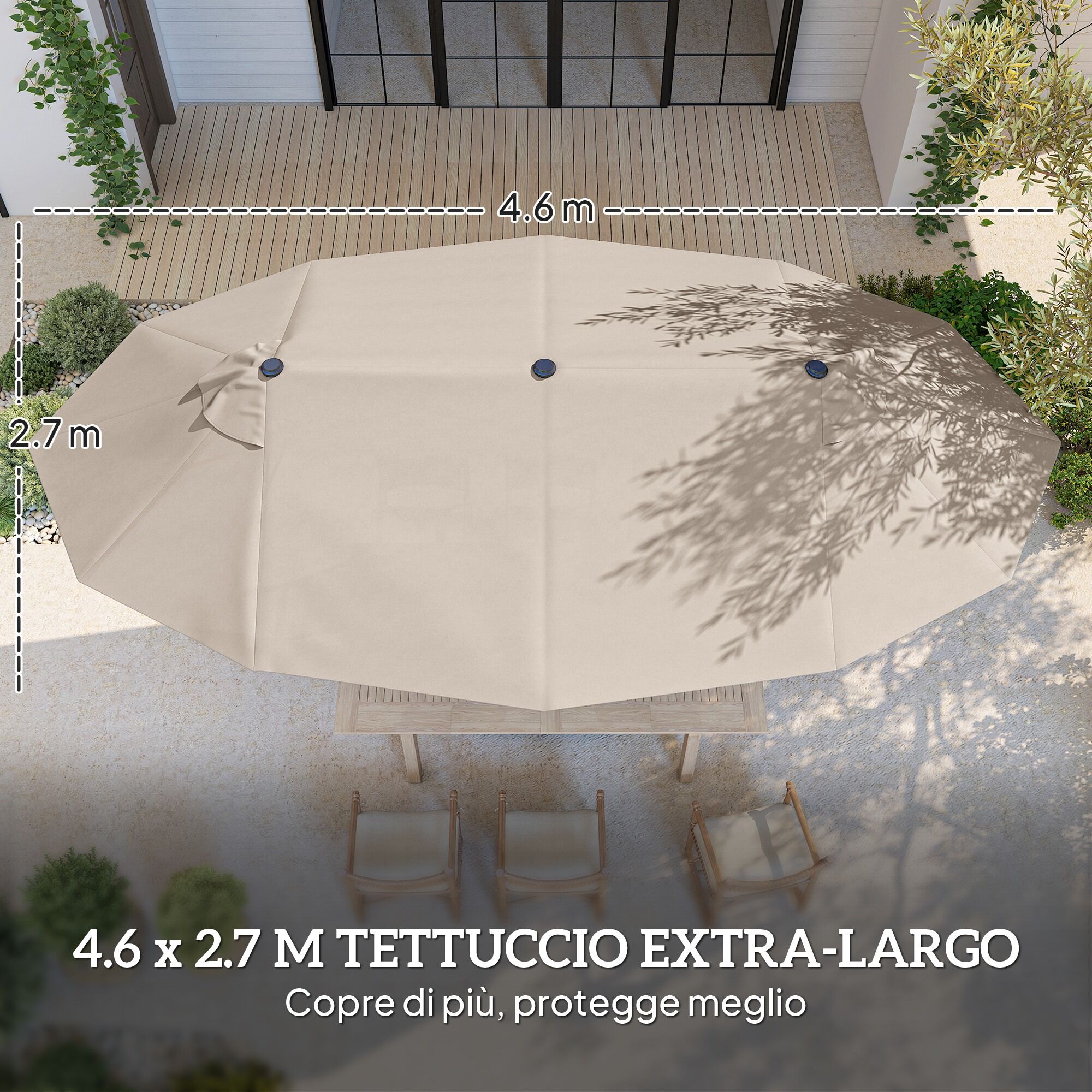 Altro Ombrellone Da Giardino Doppio A 12 Stecche Con Base A Croce E Apertura A Manovella, Ombrellone Da Terrazzo Con Sacchi Di Sabbia, In Acciaio E Poliest