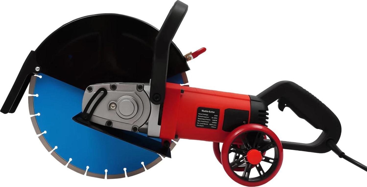 Elektrische Betonsäge BT-1230 - Trennschneider/Kreissäge für Beton, Stein, Granit - 3500W 220V - 35 cm Diamantblatt - 3800 U/min - Fahrgestell mit Rollen - schwarz